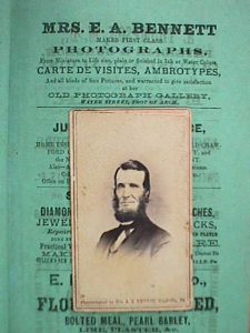 Photograph and 1860s ad for Meadville Photographer Mrs. A. E. Bennet. See text below.